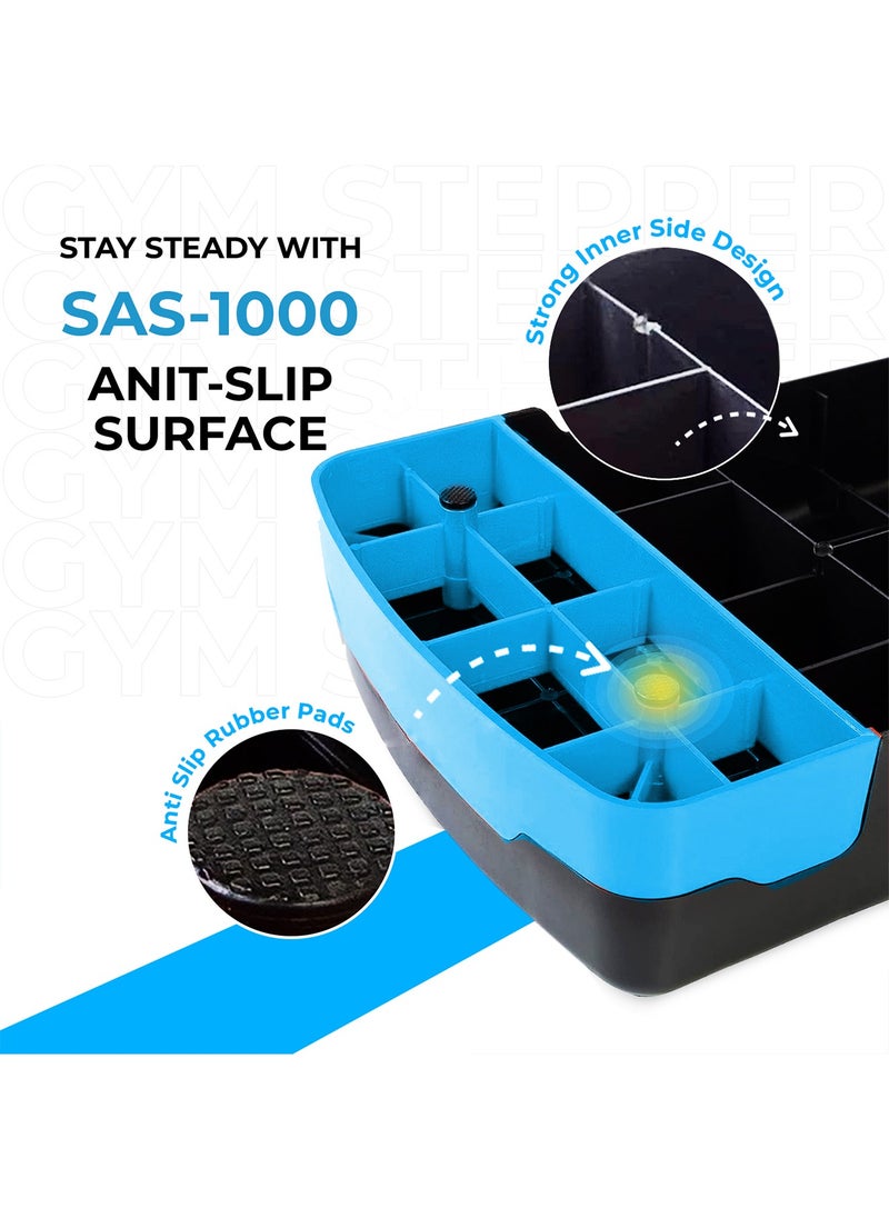 Sparnod Fitness - Sparnod Fitness SAS-1000 Aerobic Gym Stepper for Exercise at Home, Adjustable Height, Anti-Skid Surface, Supports up to 225 kg, Compact & Portable, Ideal for Cardio, Strength Training & Pilates (Blue) - Image 1