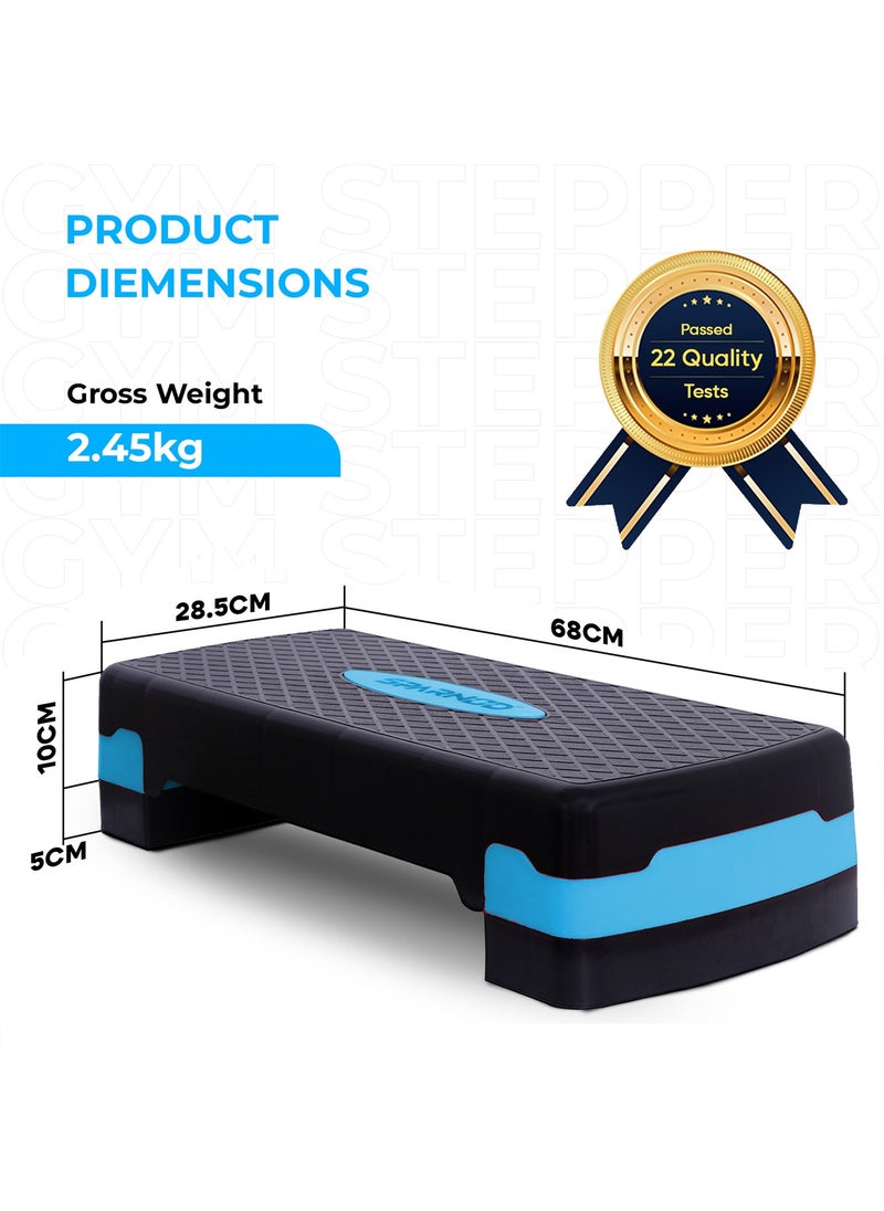 Sparnod Fitness - Sparnod Fitness SAS-1000 Aerobic Gym Stepper for Exercise at Home, Adjustable Height, Anti-Skid Surface, Supports up to 225 kg, Compact & Portable, Ideal for Cardio, Strength Training & Pilates (Blue) - Image 1