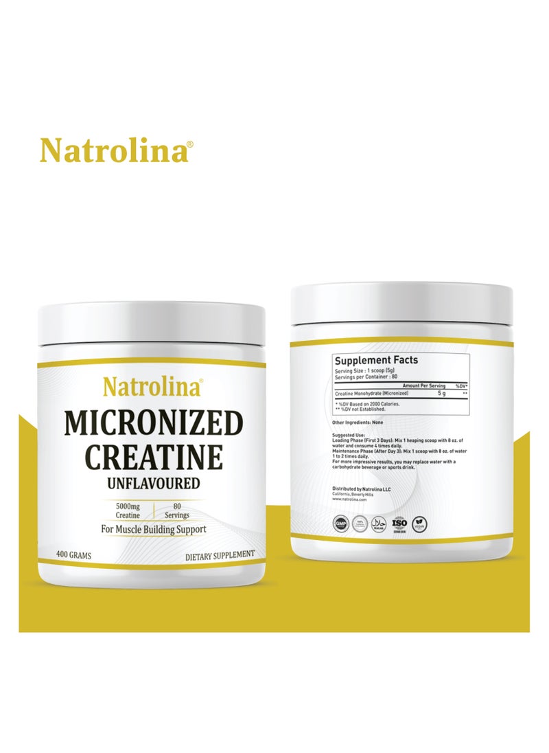 Natrolina - Creatine Monohydrate Powder - Unflavored & Micronized, 400 gms - Image 1