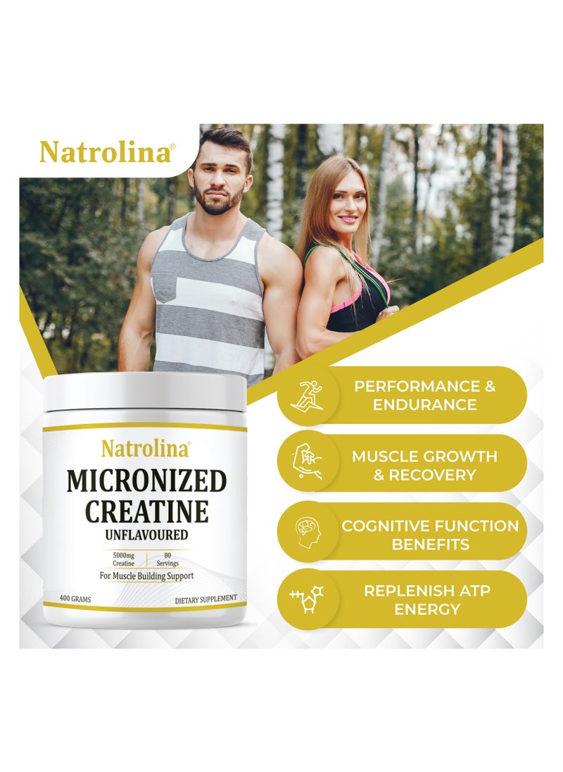Natrolina - Creatine Monohydrate Powder - Unflavored & Micronized, 400 gms - Image 1