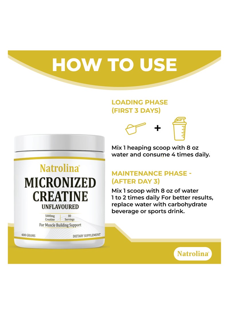 Natrolina - Creatine Monohydrate Powder - Unflavored & Micronized, 400 gms - Image 1