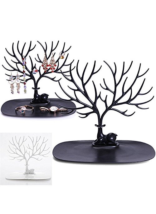 svk dream SVK Dream Deer Tree Plastic Jewelry Case Earrings OrganizerHook Stand Display Holder and Organizer Black  - Image 5