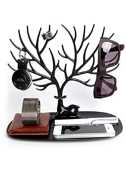 svk dream SVK Dream Deer Tree Plastic Jewelry Case Earrings OrganizerHook Stand Display Holder and Organizer Black  - Image 4