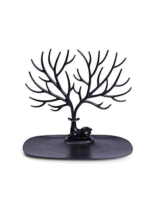 svk dream SVK Dream Deer Tree Plastic Jewelry Case Earrings OrganizerHook Stand Display Holder and Organizer Black  - Image 2