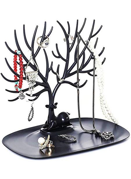 svk dream SVK Dream Deer Tree Plastic Jewelry Case Earrings OrganizerHook Stand Display Holder and Organizer Black  - Image 3