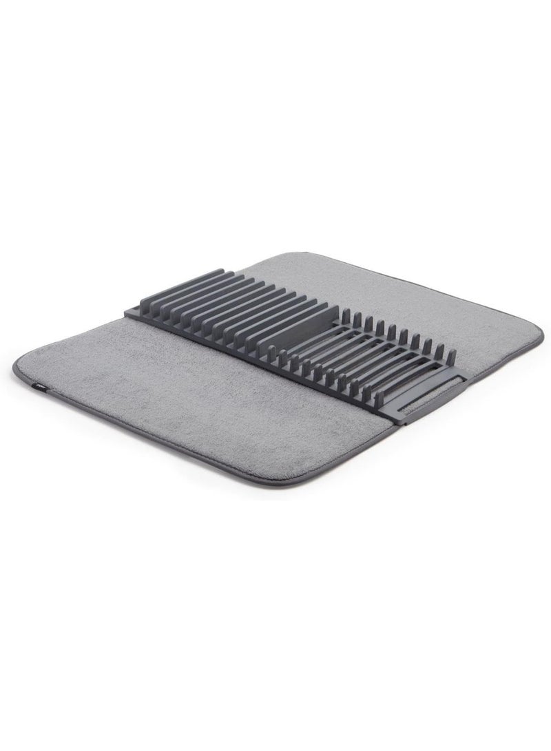 وايد وينغز وسادة تجفيف المطبخ - حصيرة تجفيف أطباق من الألياف الدقيقة مع رف للأطباق، وسادة تجفيف محمولة قابلة للطي للأطباق والأوعية والأكواب والأواني، امتصاص قوي للماء - Image 3