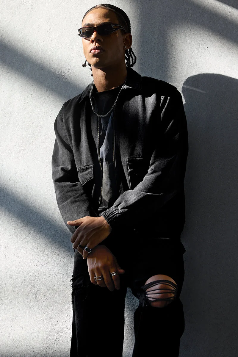 SNITCH جاكيت جينز بسحاب رمادي فحم سناتش ريفوليوشن