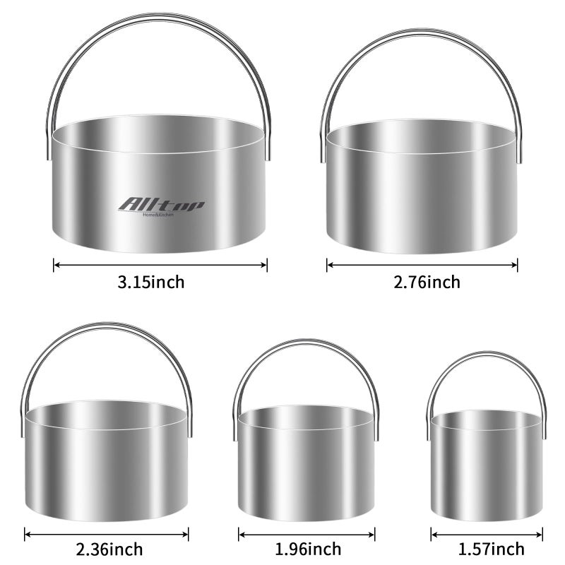 ALL-TOP ALLTOP 5 Pieces Circle Biscuit Cutter,Professional Stainless Steel Round Cookie Cutters Tool with Ring Handle for Baking Pastry Doughnut - Image 3