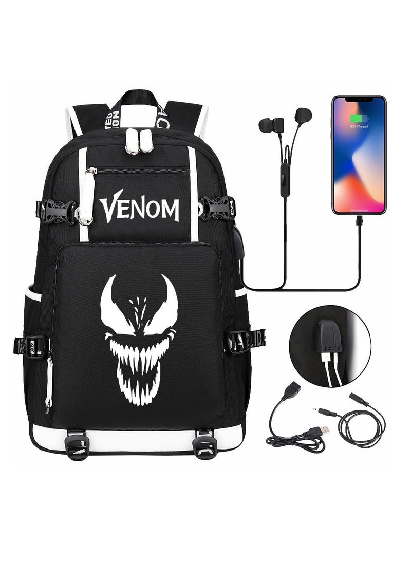 Venom USB printed leisure travel backpack