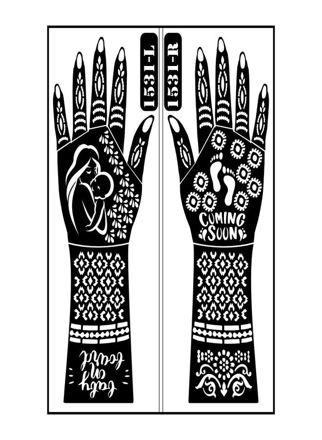 ORDERSHOCK Godh Bharai Mehndi Stencil Design With Pregnancy Theme, Mother And Child Illustration And Full Palm Coverage - Image 1