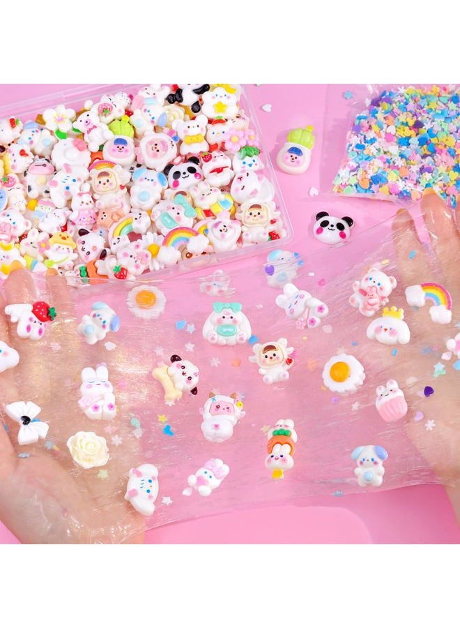 Glitzest 100Pcs White Slime Charms Assorted Cute Embellishments, Kawaii Accessories,Candy Heart Bear Bulk Flatback Resin Ornament for Phone Junk Cases,Crafting Scrapbooking & DIY Decoration - Image 5