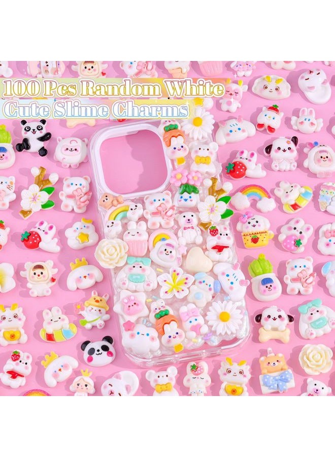Glitzest 100Pcs White Slime Charms Assorted Cute Embellishments, Kawaii Accessories,Candy Heart Bear Bulk Flatback Resin Ornament for Phone Junk Cases,Crafting Scrapbooking & DIY Decoration - Image 3