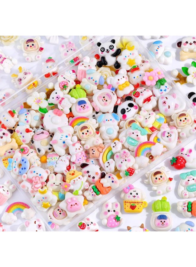 Glitzest 100Pcs White Slime Charms Assorted Cute Embellishments, Kawaii Accessories,Candy Heart Bear Bulk Flatback Resin Ornament for Phone Junk Cases,Crafting Scrapbooking & DIY Decoration - Image 1