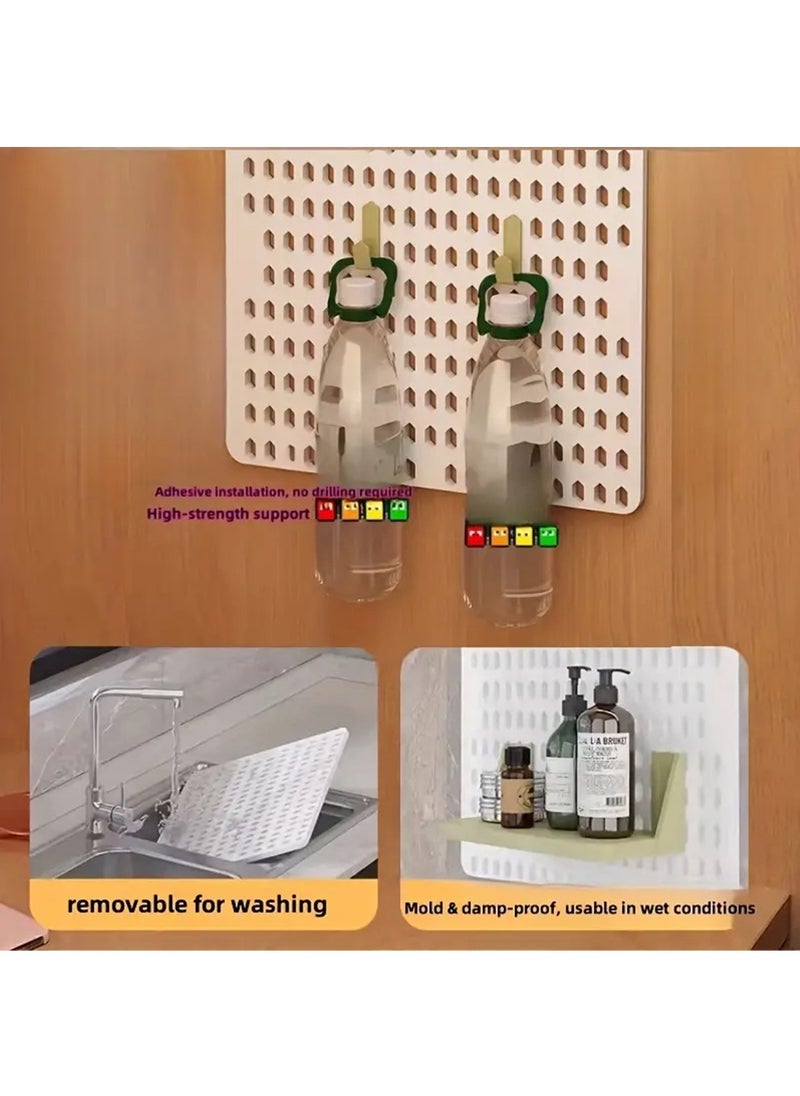 Hihonor - 11pcs No-Drill Pegboard Storage Set - Wall & Desktop Organizer for Dorms, Kitchen Accessories, Spice Rack, Pot Holder - Easy Install ABS Resin Shelf with Clip-On Design, White - Image 1