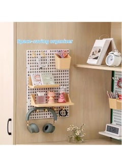 Hihonor 11pcs No-Drill Pegboard Storage Set - Wall & Desktop Organizer for Dorms, Kitchen Accessories, Spice Rack, Pot Holder - Easy Install ABS Resin Shelf with Clip-On Design, White  - Image 4