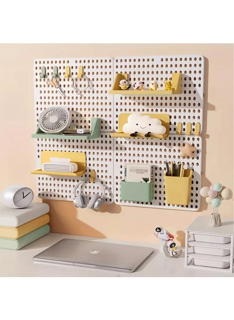 Hihonor - 11pcs No-Drill Pegboard Storage Set - Wall & Desktop Organizer for Dorms, Kitchen Accessories, Spice Rack, Pot Holder - Easy Install ABS Resin Shelf with Clip-On Design, White - Image 1