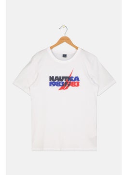 Kids Boy Short Sleeves Brand Logo T-Shirt, White