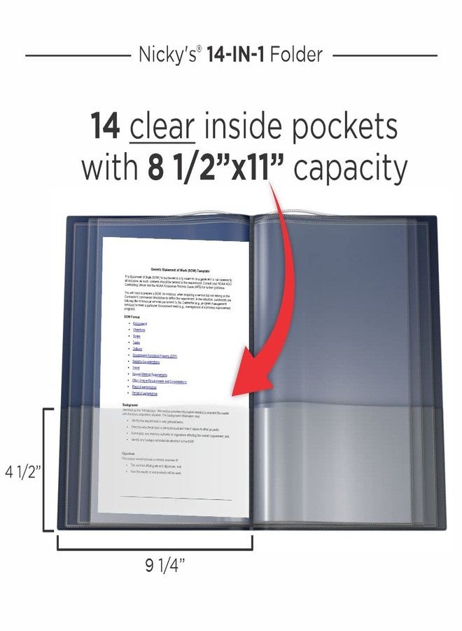 Nicky's Folders Multi Pocket Organizer, 10 or 14 Page Waterproof, Patented Tear-Resistant, Flexible Plastic, Proudly Made in USA, Binder Substitute. (14-in-1 Navy Blue) - Image 4