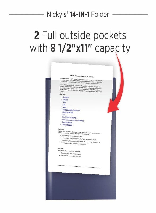 Nicky's Folders Multi Pocket Organizer, 10 or 14 Page Waterproof, Patented Tear-Resistant, Flexible Plastic, Proudly Made in USA, Binder Substitute. (14-in-1 Navy Blue) - Image 3