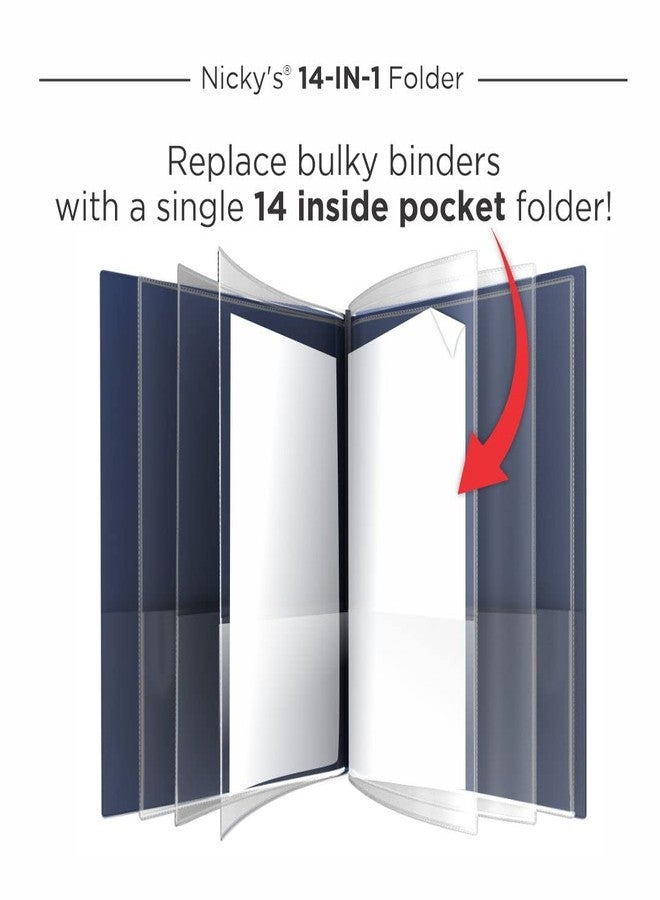 Nicky's Folders Multi Pocket Organizer, 10 or 14 Page Waterproof, Patented Tear-Resistant, Flexible Plastic, Proudly Made in USA, Binder Substitute. (14-in-1 Navy Blue) - Image 2