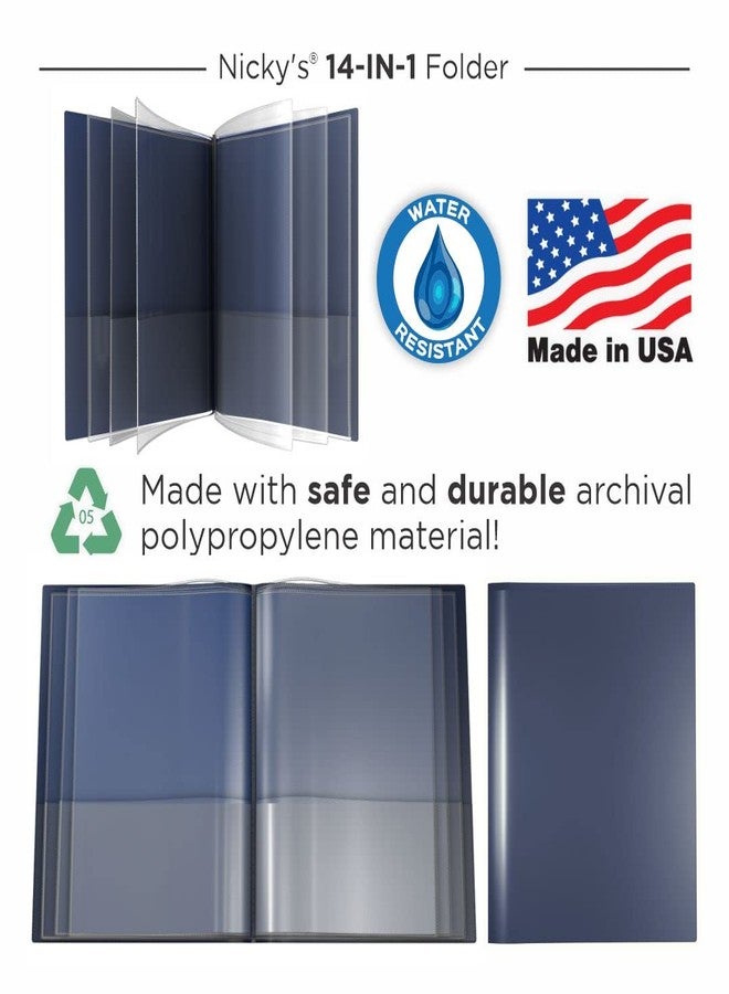 Nicky's Folders Multi Pocket Organizer, 10 or 14 Page Waterproof, Patented Tear-Resistant, Flexible Plastic, Proudly Made in USA, Binder Substitute. (14-in-1 Navy Blue) - Image 5