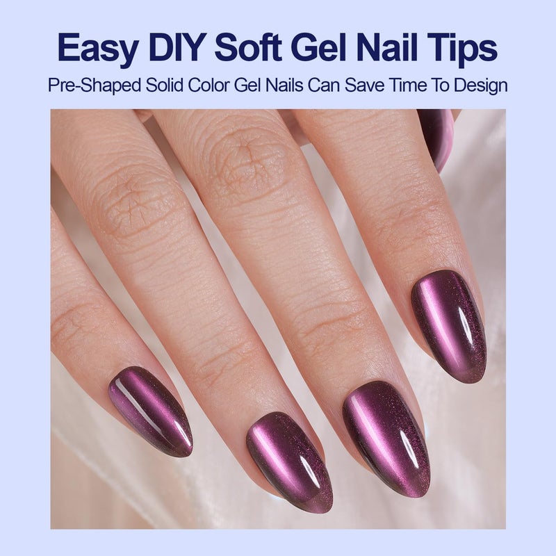 Plauva 150Pcs Cat Eye Press on Nails Medium Almond, Soft Gel Fake Nails, Glossy Glitter Cat Eye Nail Tips for Women and Girls Stick On Nails in 15 Sizes - Image 3
