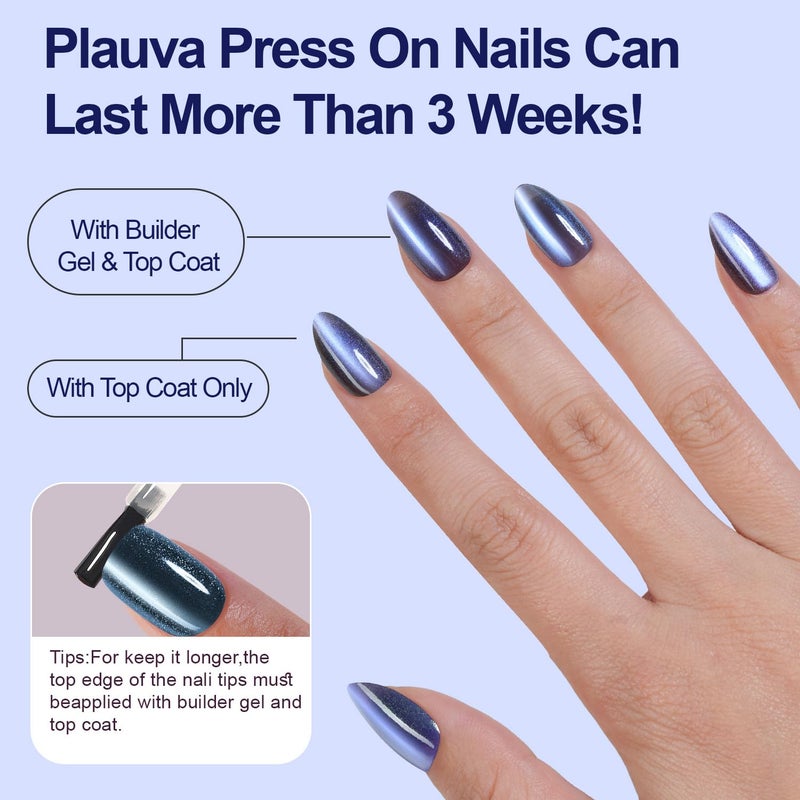Plauva 150Pcs Cat Eye Press on Nails Medium Almond, Soft Gel Fake Nails, Glossy Glitter Cat Eye Nail Tips for Women and Girls Stick On Nails in 15 Sizes - Image 5