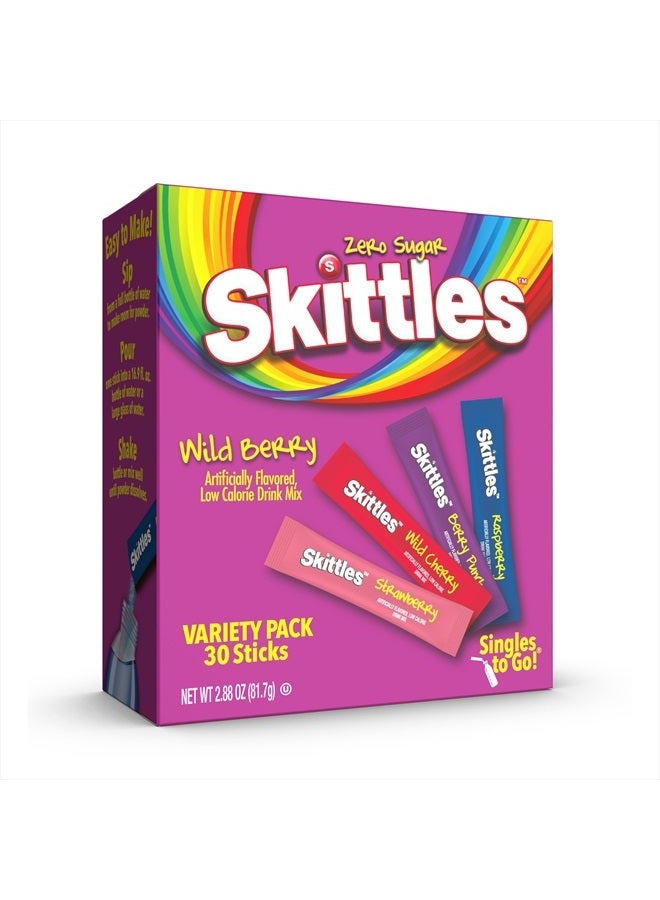 SINGLES TO GO! Skittles Singles To Go Wild Berry Variety Pack, Watertok Powdered Drink Mix, Zero Sugar, Low Calorie, Includes 4 Wild Berry Flavors, 1 Box (30 Single Servings) - Image 1