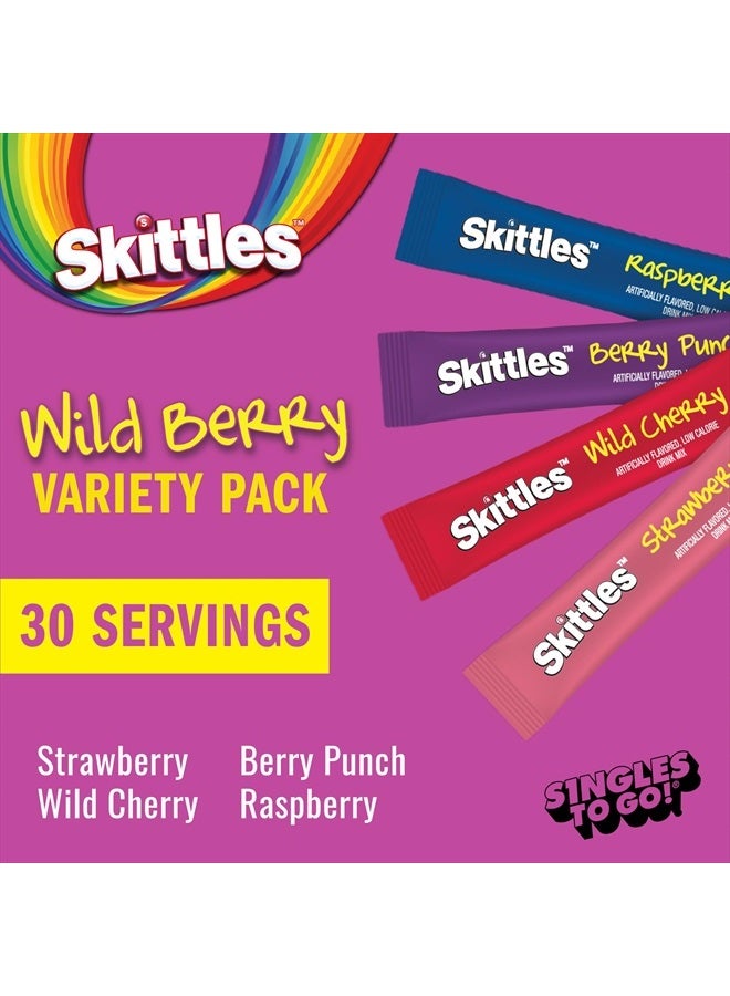 SINGLES TO GO! Skittles Singles To Go Wild Berry Variety Pack, Watertok Powdered Drink Mix, Zero Sugar, Low Calorie, Includes 4 Wild Berry Flavors, 1 Box (30 Single Servings) - Image 2