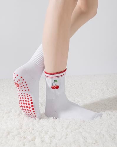 Yawlsow Pilates Grip Socks for Women Yoga Grippy Socks Cute Barre Non Skid Athletic Crew Sticky Sock Workout Hospital US Alpha One Size Regular Regular 1 Pack - Image 3