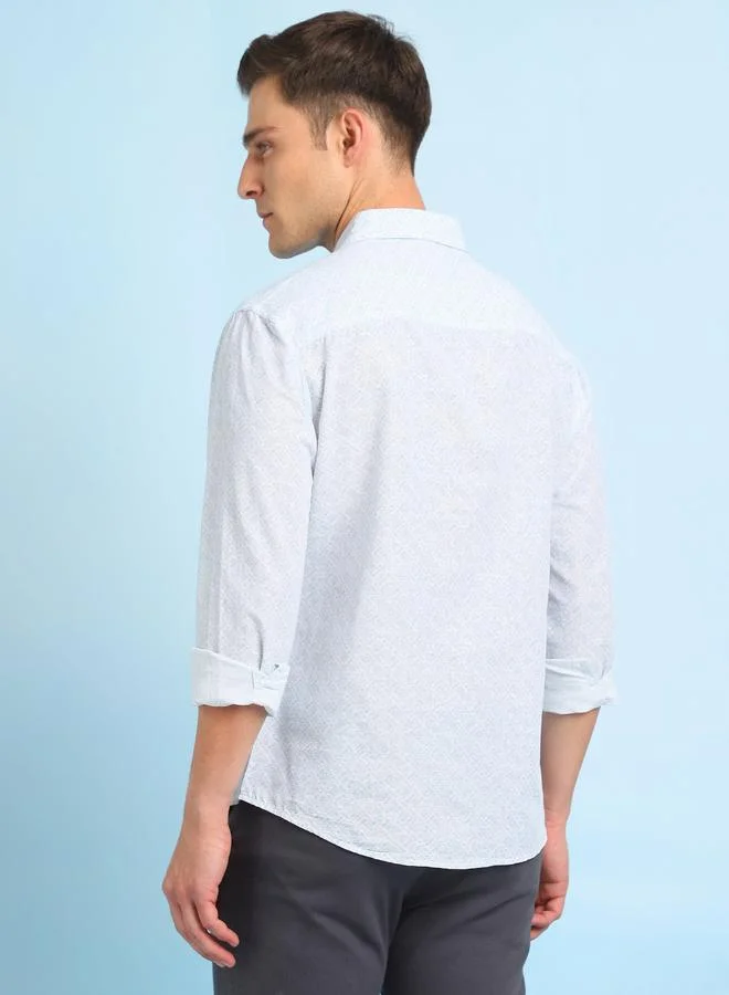 Dennis Lingo Men's Blue 100% Cotton Printed Button Down Regular FiT-Shirt