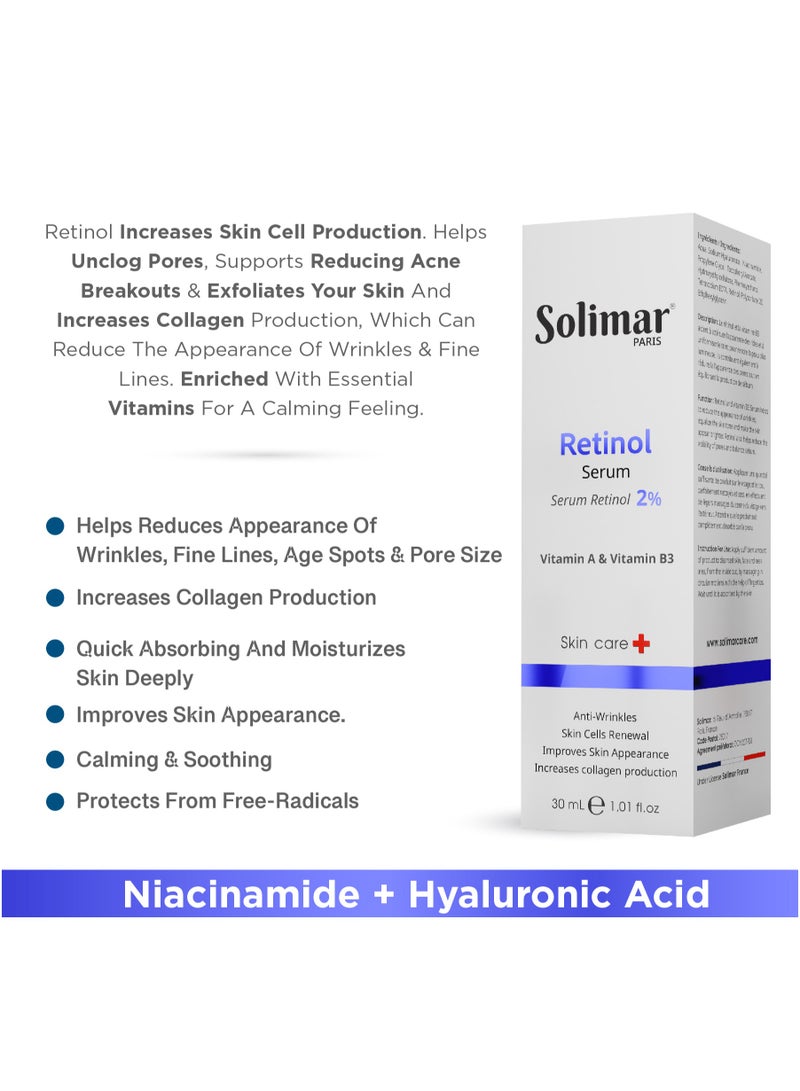 سوليمار باريس سيروم الريتينول من سوليمار باريس 30مل – معزز ريتينول 2% لتقليل الخطوط الدقيقة والتجاعيد، تنقية البشرة وتحفيز الكولاجين لبشرة ناعمة وشابة - Image 2