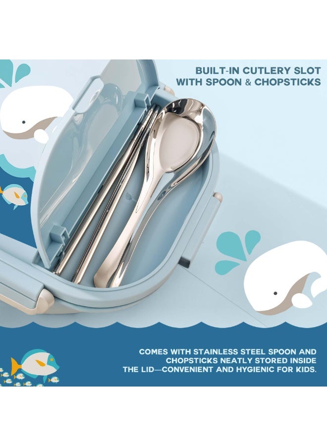 S2C LittleZen Kids Bento Lunch Box – Leak-Proof Compartmented Stainless Steel Lunch Box with Spoon | Microwavable BPA-Free Tray & Anti-Slip Base - Image 5