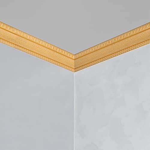 YLL YLL Crown Molding Peel and Stick 3D Wall Edging Foam Baseboard Flexible Moulding Trim Self Adhesive Wallpaper Border Mirror Border Wall Lines (Gold 1PCS-89) - Image 2