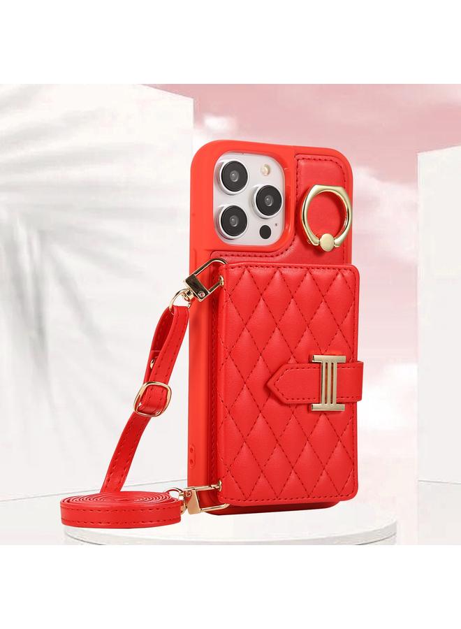 S-TOP Case For iPhone 13 Pro Max Horizontal Card Bag Ring Holder Phone Case with Dual Lanyard - Image 2