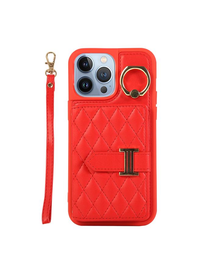S-TOP Case For iPhone 13 Pro Max Horizontal Card Bag Ring Holder Phone Case with Dual Lanyard - Image 1