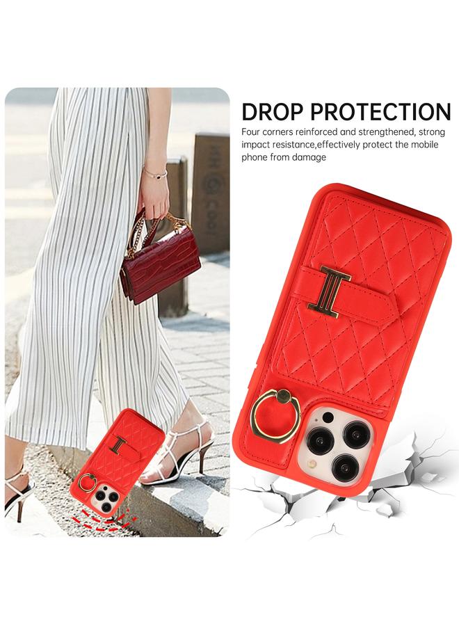 S-TOP Case For iPhone 13 Pro Max Horizontal Card Bag Ring Holder Phone Case with Dual Lanyard - Image 4