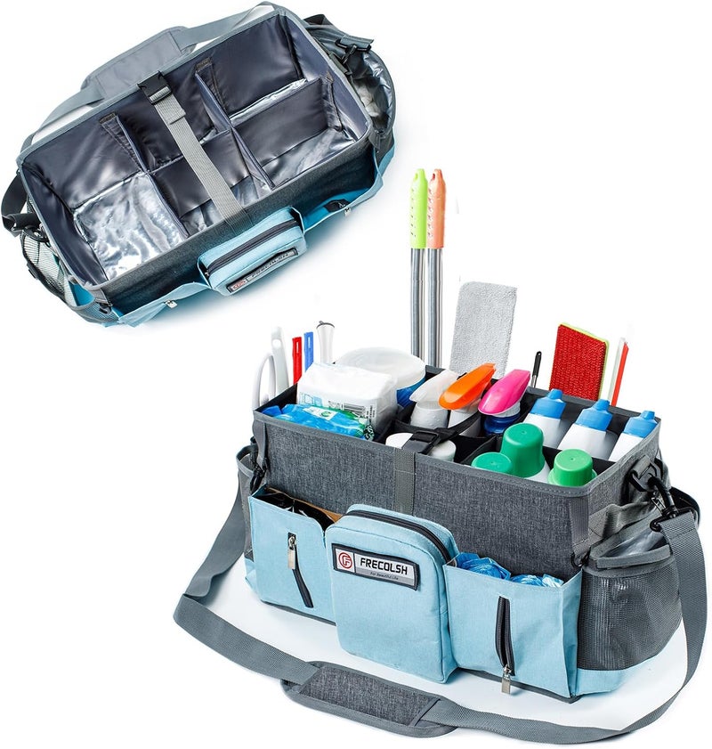FRECOLSH Large Cleaning Supplies Organizer-Cleaning Caddy Organizer With Handles & Shoulder Strap-Cleaning Bags for Cleaning Suppliers-Housekeepers Wearable Cleaning Tote Upgraded - Image 1