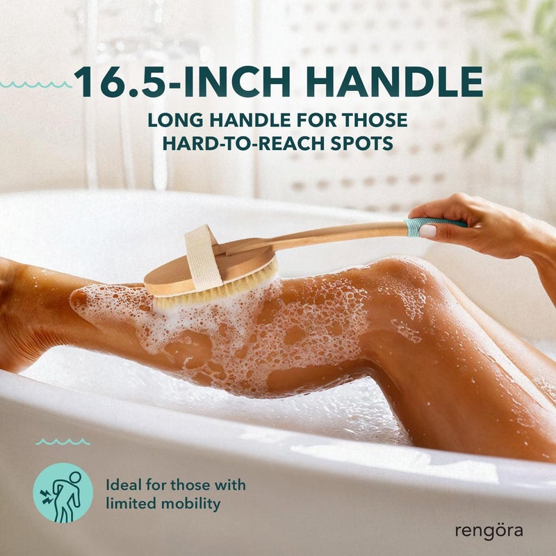 rengöra Long Handled Back Scrubber for Shower 18 Handle Boar Bristle Back Brush Wooden Bath Brush Back Scrubbing Brush Shower Brush Body Scrub Brush Bath Brush Long Handle for Shower by rengra - Image 3