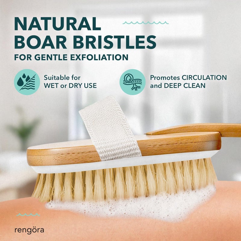 rengöra Long Handled Back Scrubber for Shower 18 Handle Boar Bristle Back Brush Wooden Bath Brush Back Scrubbing Brush Shower Brush Body Scrub Brush Bath Brush Long Handle for Shower by rengra - Image 4