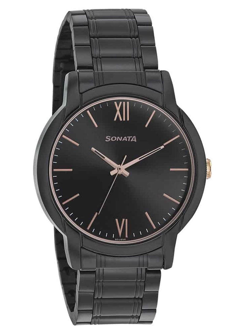 سوناتا ساعة يد رجالية معدنية دائرية بعقارب - Image 1