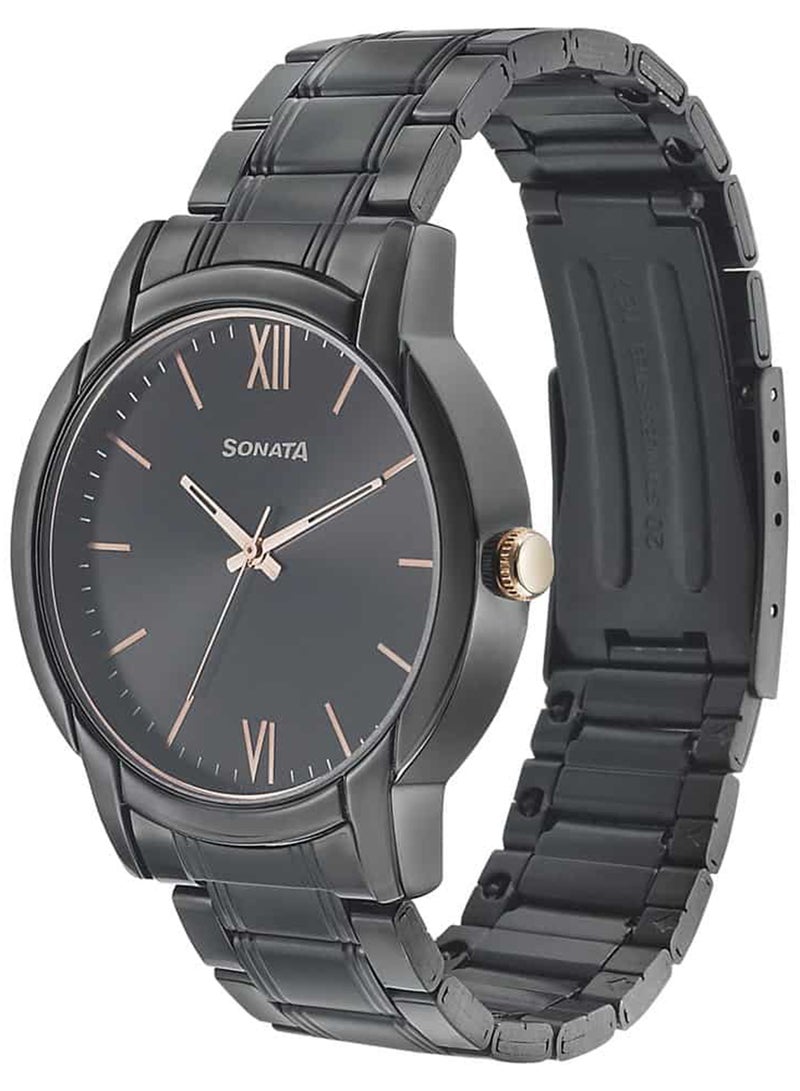 سوناتا ساعة يد رجالية معدنية دائرية بعقارب - Image 2