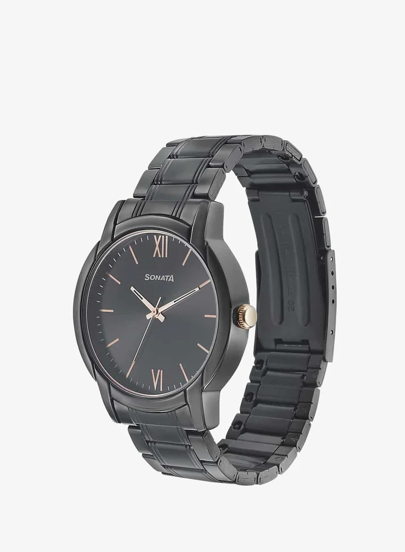 Sonata Men's Analog Round Shape Metal Wrist Watch 77031KM03 - 47.6 Mm