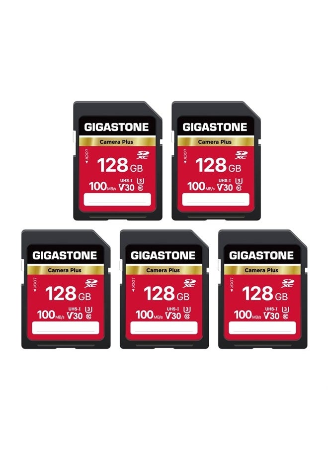 Gigastone - 128GB 5-Pack SD Card, Camera Plus, V30 U3 SDXC Memory Card High Speed UHD Video Compatible with Canon Nikon Sony Panasonic Digital Camera, with 5 Mini case - Image 1
