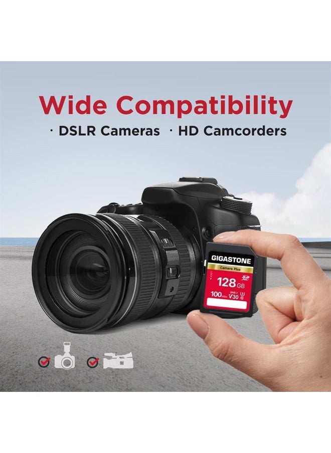 Gigastone - 128GB 5-Pack SD Card, Camera Plus, V30 U3 SDXC Memory Card High Speed UHD Video Compatible with Canon Nikon Sony Panasonic Digital Camera, with 5 Mini case - Image 1