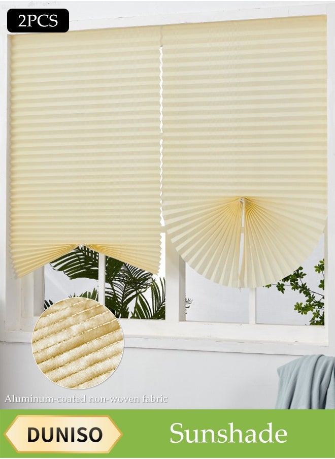 DUNISO 2 Pieces of Pleated Window Shades，Cordless Blackout Pleated Fabric Shade，Self Adhesive Heat Insulation Window Shades Curtains，Can Be Cleaned and Trimmed，Easy to Install，for Bedroom, Bathroom, Living Room，Balcony, Restaurant(120*150CM)  - Image 1