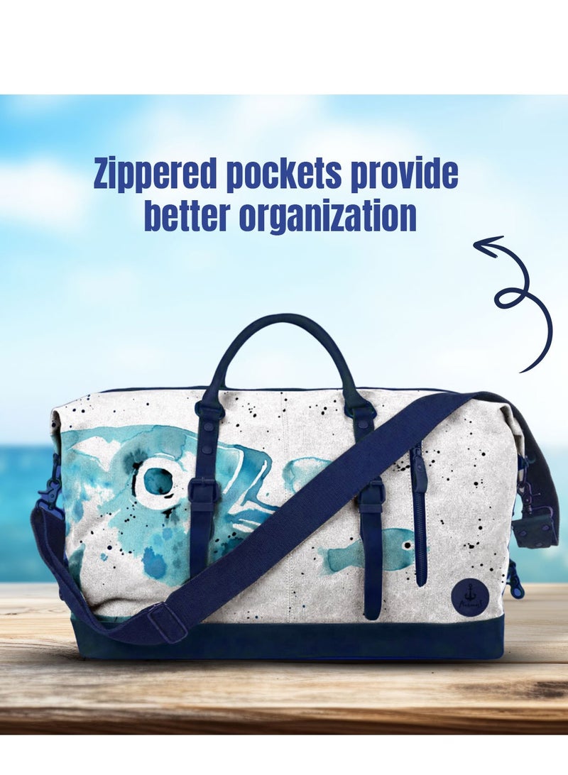 Anemoss Travel Duffel Bag, 50L Large Capacity, Oxford Polyster Blend Luggage Bag, Travel Bag with Zipper and Pockets, Duffel Bag for Gym Sports Fitness, Travel Hand Luggage Bags, Fish Design Tote Bag - Image 2