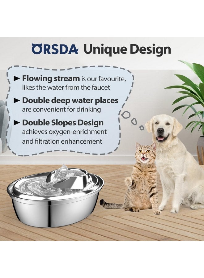 ORSDA Cat Water Fountain Stainless Steel, 2L/67oz Pet Fountain for Cats Inside, Automatic Dog Drinking Dispenser Cat Feeding & Watering Supplies with 2 Filter - Image 2