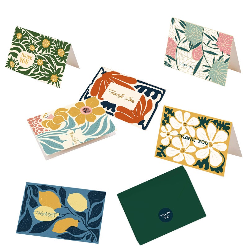qiqee Color Contrast Flower Thank You Cards Greeting Gift Cards for Handwritten Messages 4x6 Inch 6 Design Birthday Thank You Notes (24pcs +24pcs Envelopes) - Image 3