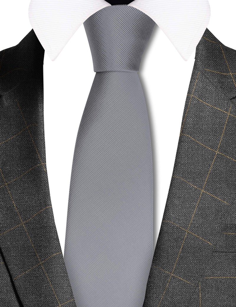 GUSLESON Solid Wedding Ties for Men Classic Grey Silk Tie 8cm Formal Necktie (0791-05) - Image 2